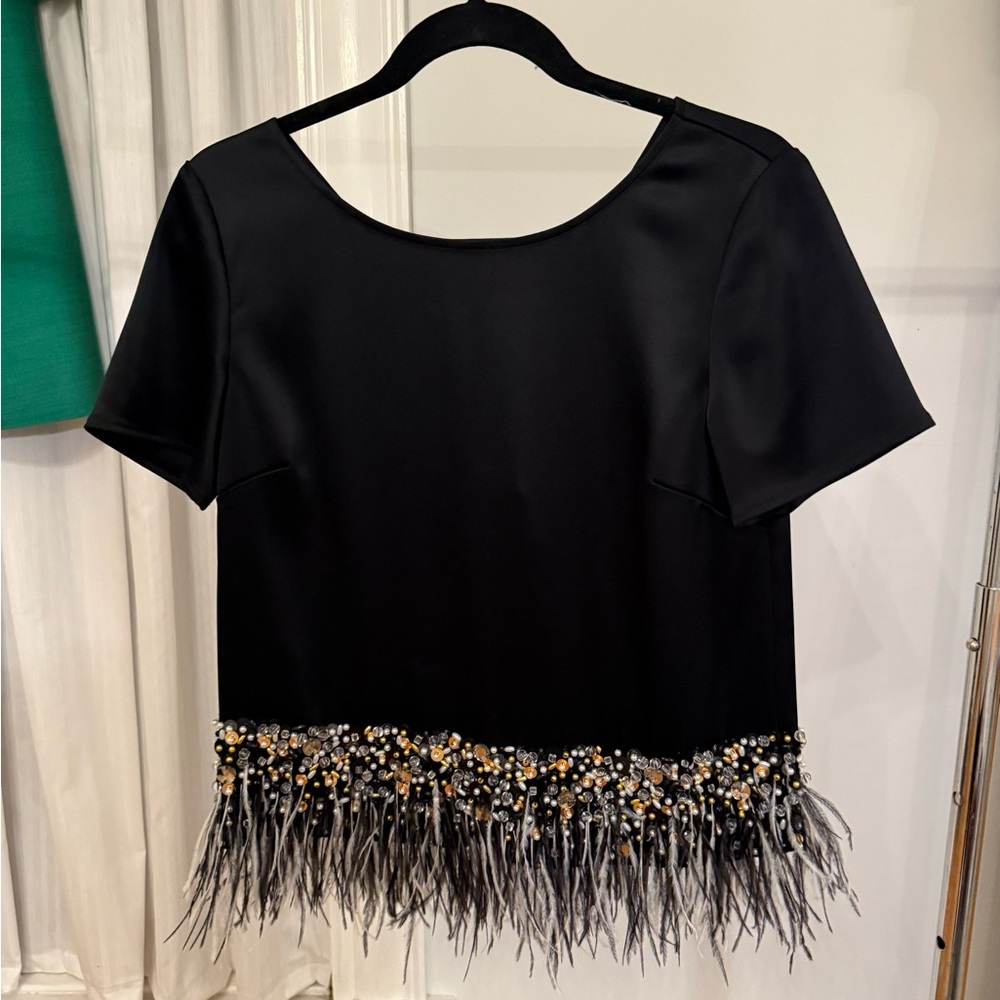 St. John Black Embellished Crop Top